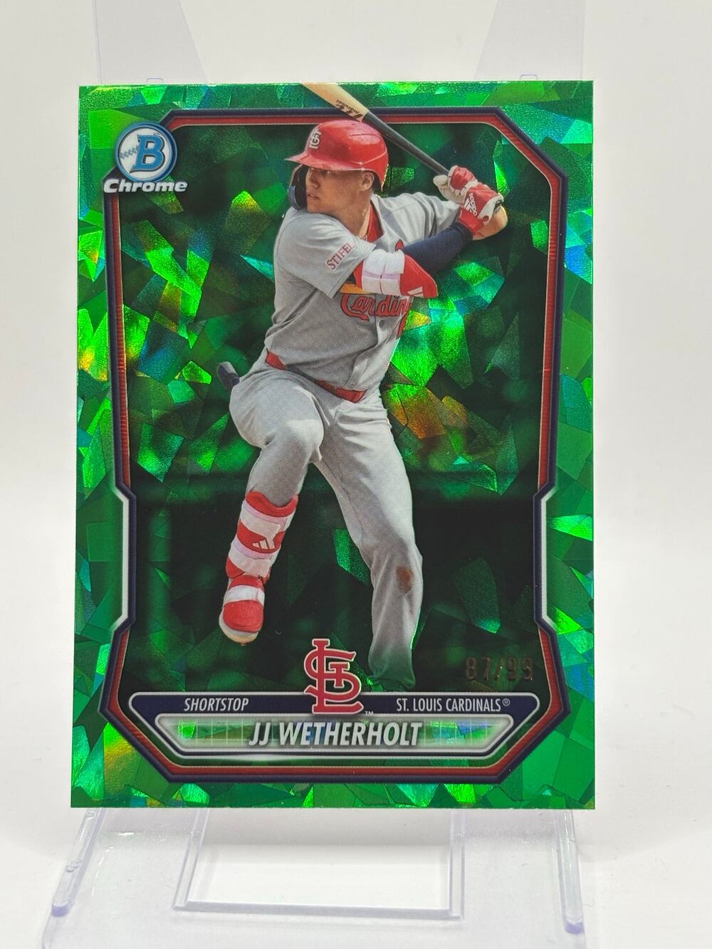 2026 Bowman Chrome JJ Wetherholt Green Sapphire Refractor 87/99 SP Cardinals